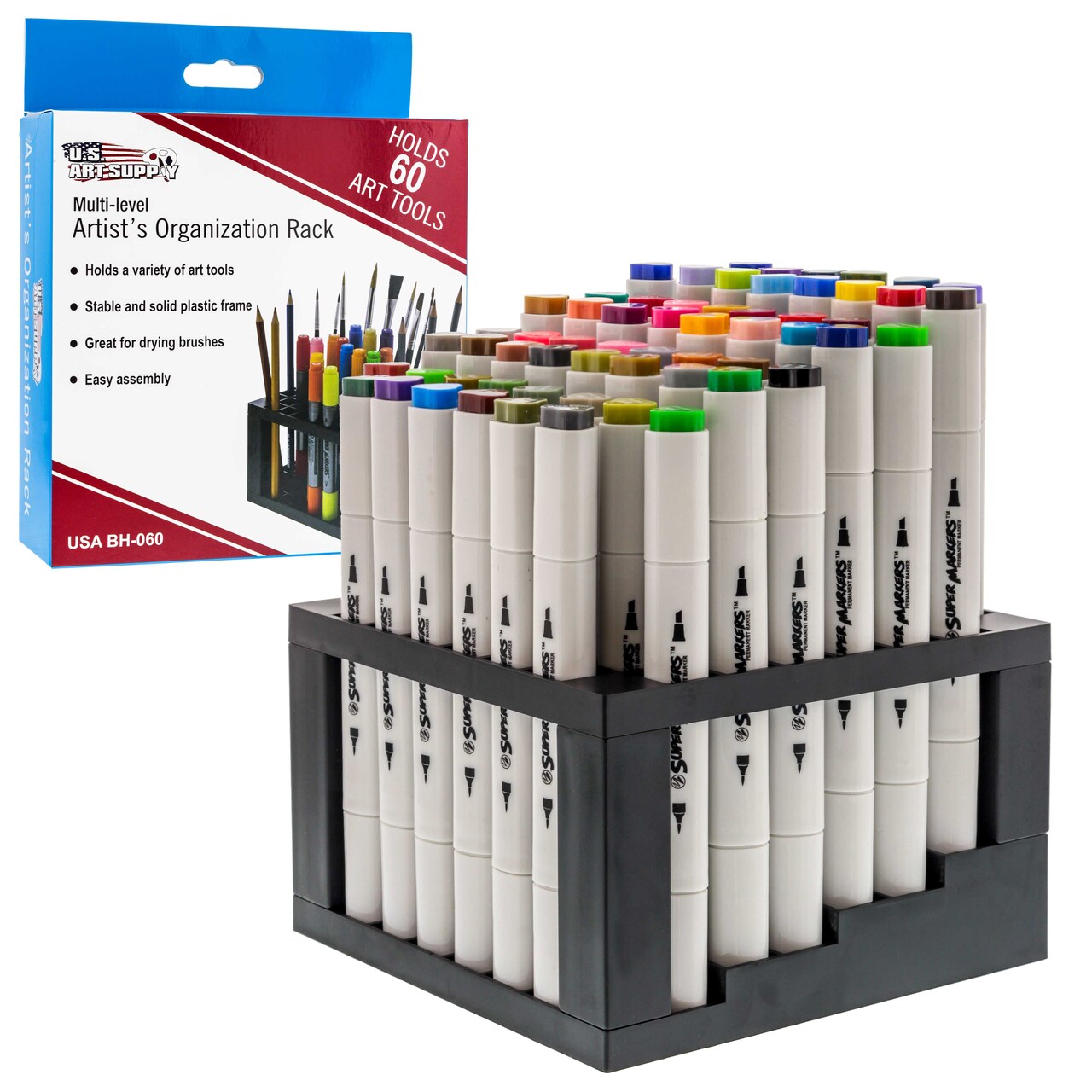 60 Slot Marker Organizer & Paint Brush Holder – Multi-Level Marker Storage, Pens, Brushes, Colored Pencils